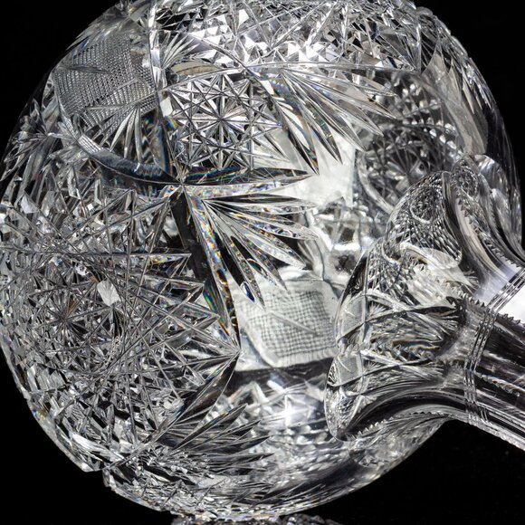 Antique Hand-Cut Crystal Vase With Intricate Starburst & Geometric Patterns - Picture 3 of 9